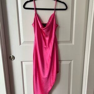 Pink Asymmetrical Backless Slip Dress